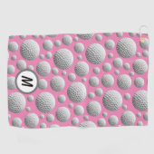 Golf Balls Roze Monogram Golfhanddoek (Horizontaal)