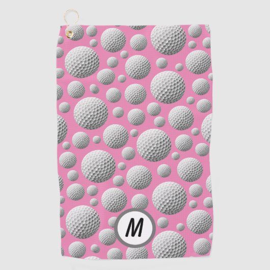 Golf Balls Roze Monogram Golfhanddoek (Voorkant)