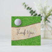 Golf bedankt je kaart met golfbal op groen gras (Staand voorkant)