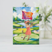 Golf Bedankt kaart met golfer kattenliefhebber op  (Staand voorkant)