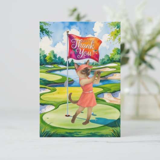 Golf Bedankt kaart met golfer kattenliefhebber op  (Staand voorkant)