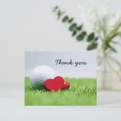 Golf Bedankt met golfbal en liefdeshart Briefkaart (Staand voorkant)