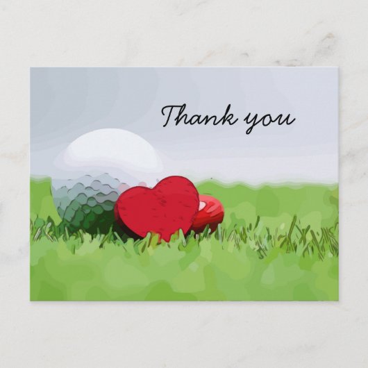 Golf Bedankt met golfbal en liefdeshart Briefkaart (Voorkant)