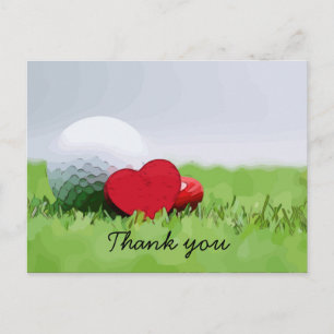 Golf Bedankt met golfbal en liefdeshart Briefkaart