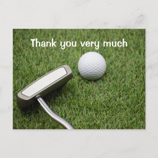 Golf Bedankt met golfbal en putter op green Briefkaart (Voorkant)