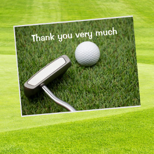 Golf Bedankt met golfbal en putter op green Briefkaart