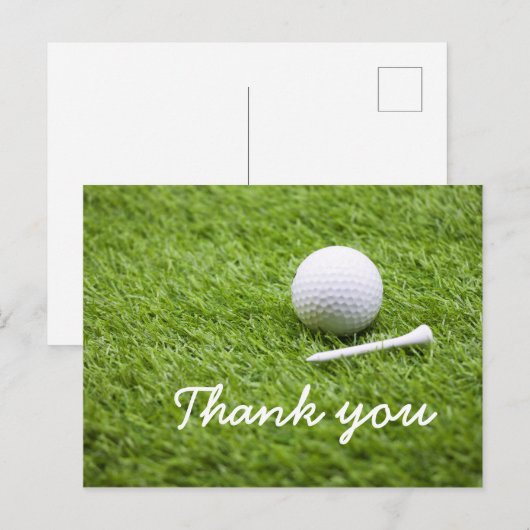 Golf Bedankt met golfbal en t-shirt op groen Briefkaart (Voorkant / Achterkant)