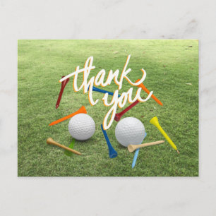 Golf Bedankt met golfbal en tee's op green    Briefkaart