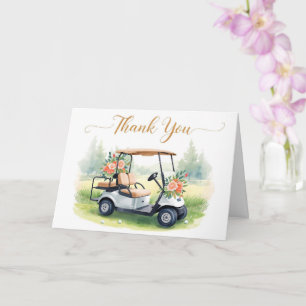 Golf Bedankt met golfkar en bloemen Kaart
