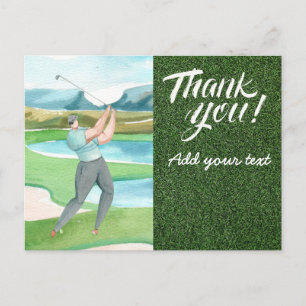 Golf bedankt voor je golfer golfing op groen briefkaart