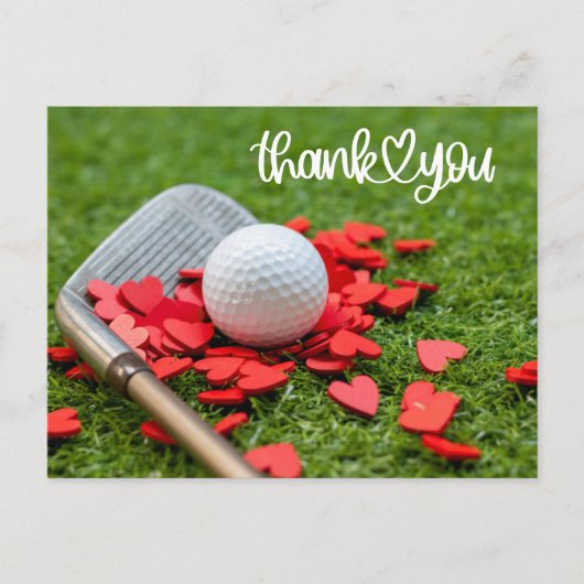 Golf Bedankt voor je liefde rood hart op groene go Briefkaart (Voorkant)