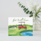 Golf Beterschap met Golfkar op het groen Briefkaart (Staand voorkant)