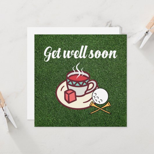 Golf beterschap met kopje thee op green kaart (Voorkant / Achterkant in situ)