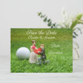 Golf Bewaar de date bruidegom en bruid met liefde Kaart (Staand voorkant)