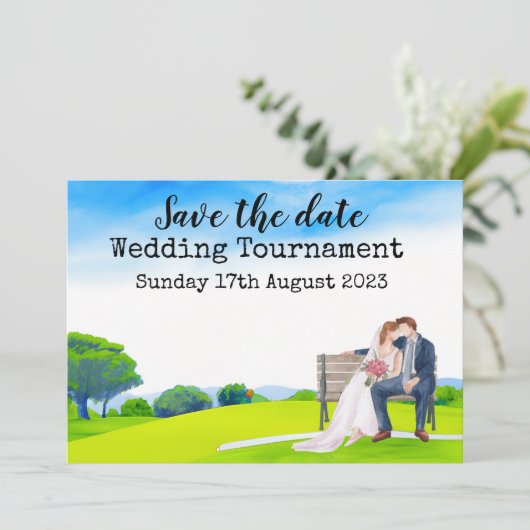 Golf Bewaar de datum Golf Bruiloft Waterverf  Kaart (Staand voorkant)