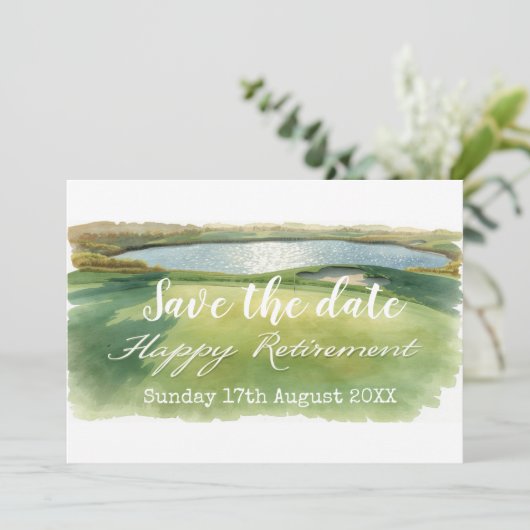 Golf Bewaar de datum Golf pensioen feest op groen Save The Date (Staand voorkant)