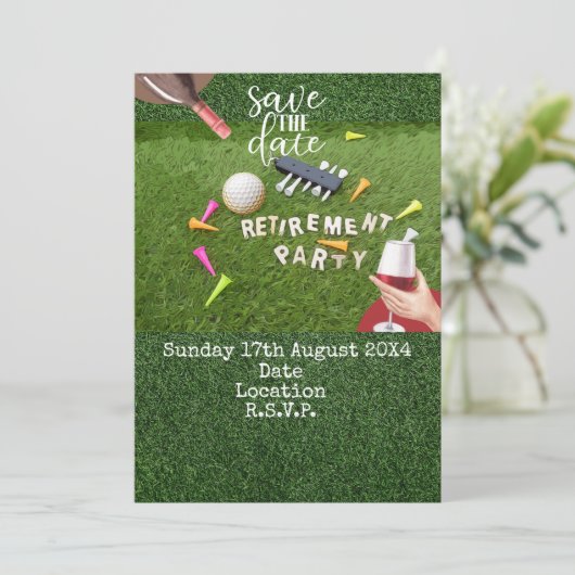 Golf Bewaar de datum Golf pensioen feest op groen Save The Date (Staand voorkant)