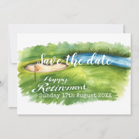 Golf Bewaar de datum Golf pensioen feest op groen Save The Date (Voorkant)