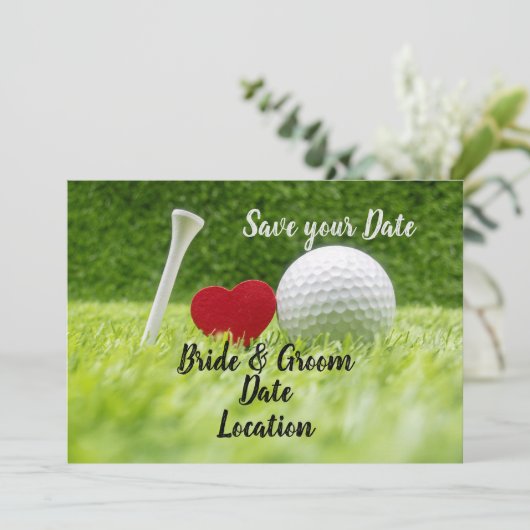 Golf bewaar de datum  golfbal met liefde kaart (Staand voorkant)