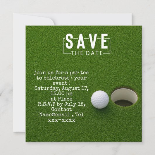 Golf bewaar de datum golfbal putting hole in one save the date (Voorkant)