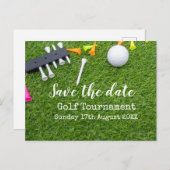 Golf Bewaar de datum Golftoernooi met bal Aankondigingskaart (Voorkant / Achterkant)