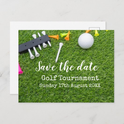Golf Bewaar de datum Golftoernooi met bal Aankondigingskaart (Voorkant / Achterkant)