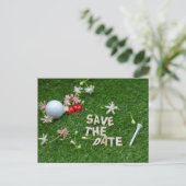 Golf Bewaar de datum met golfbal en bloemen Briefkaart (Staand voorkant)