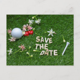 Golf Bewaar de datum met golfbal en bloemen Briefkaart