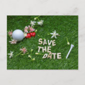 Golf Bewaar de datum met golfbal en bloemen Briefkaart (Voorkant)