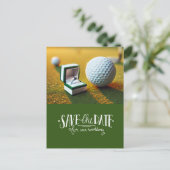 Golf Bewaar de datum met golfbal en ring Briefkaart (Staand voorkant)