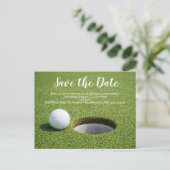Golf bewaar de datum met golfbal en zandwig briefkaart (Staand voorkant)
