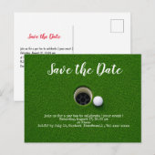 Golf bewaar de datum met golfbal naast hotel briefkaart (Voorkant / Achterkant)