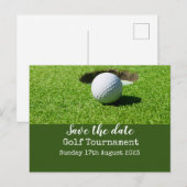 Golf Bewaar de datum met golfbal op groen Aankondigingskaart (Voorkant / Achterkant)