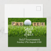 Golf Bewaar de datum met golfbal op groen Aankondigingskaart (Voorkant / Achterkant)