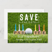 Golf Bewaar de datum met golfbal op groen Aankondigingskaart (Voorkant / Achterkant)