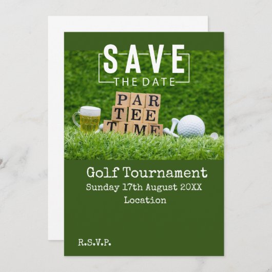 Golf Bewaar de datum met golfbal op groen Kaart (Voorkant / Achterkant)