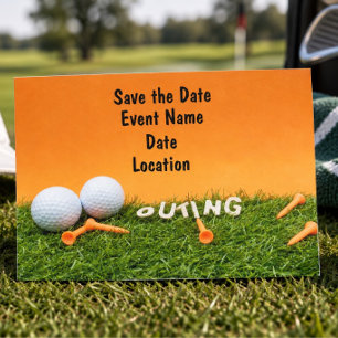 Golf bewaar de datum met golfbal op Oranje Briefkaart