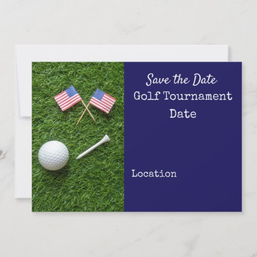 Golf Bewaar de datum met vlag van Amerika en bal Kaart (Voorkant)