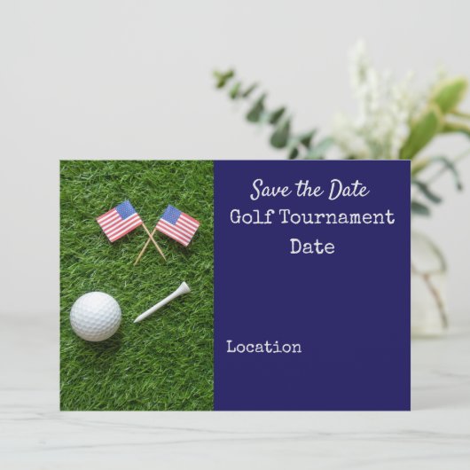 Golf Bewaar de datum met vlag van Amerika en bal Kaart (Staand voorkant)