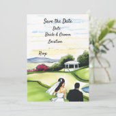 Golf bewaar de datum Trouw uitnodiging  Aquarel (Staand voorkant)