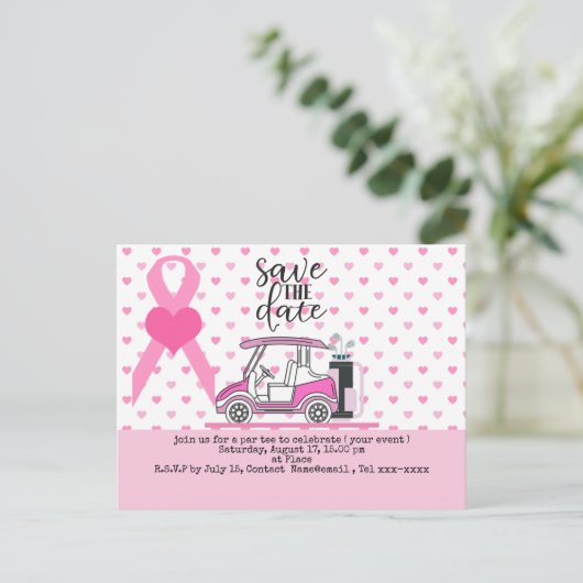 Golf bewaar de datum van het Bewustmakingsroze van Briefkaart (Staand voorkant)