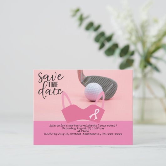 Golf bewaar de datum van het Bewustmakingsroze van Briefkaart (Staand voorkant)