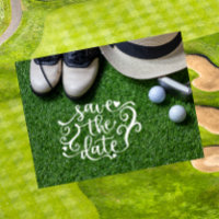 Golf bewaar de datum voor golfer feest met golfbal