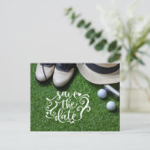 Golf bewaar de datum voor Golfer Feest met golfbal Uitnodiging Briefkaart (Staand voorkant)