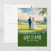 Golf bewaar de datum voor trouwdag bruid bruidegom briefkaart (Voorkant / Achterkant)
