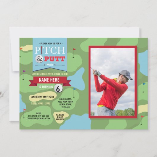 Golf Birthday Foto Putt Fun Golfing Invitation Kaart (Voorkant)