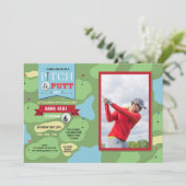 Golf Birthday Foto Putt Fun Golfing Invitation Kaart (Staand voorkant)