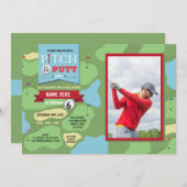 Golf Birthday Foto Putt Fun Golfing Invitation Kaart (Voorkant / Achterkant)