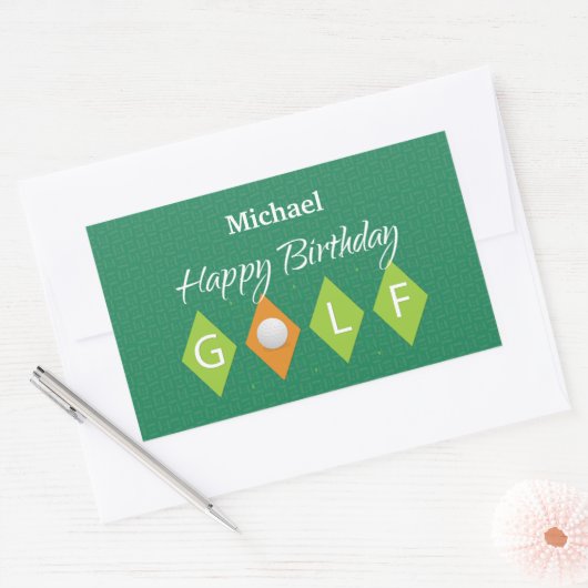 Golf Birthday Green Diamond Shapes Rechthoekige Sticker (Envelop)