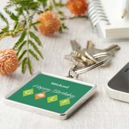 Golf Birthday Green Diamond Shapes Sleutelhanger